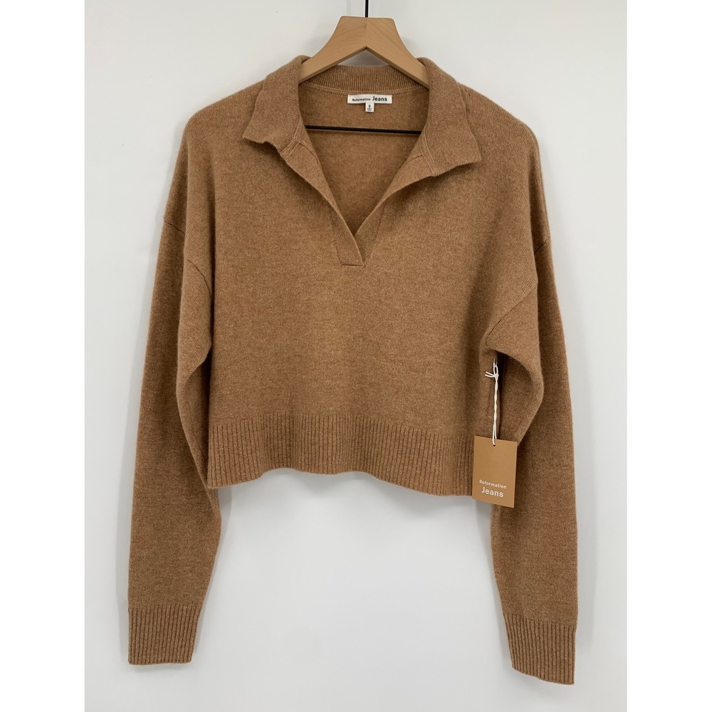 Reformation Jeans Sweater Womens Small Camel Cashmere Cropped NEW Read